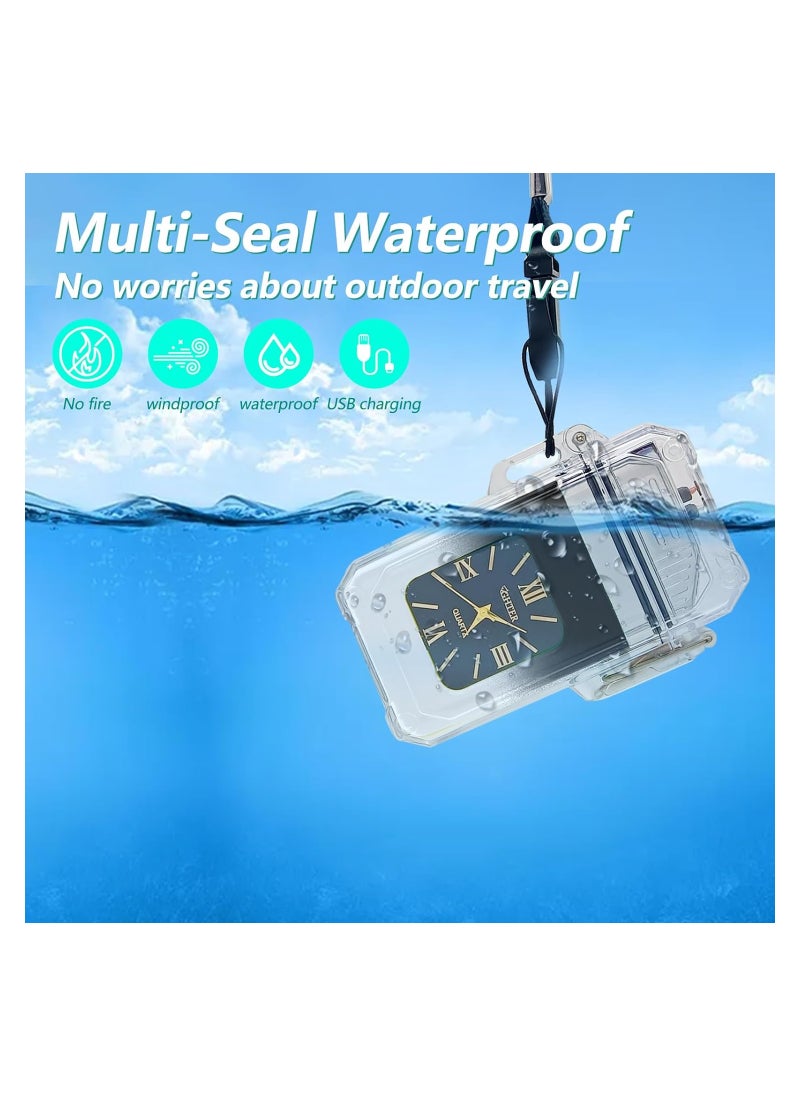 Arc Electric Lighter USB Rechargeable Lighter Waterproof Dial Outdoor Lighter Fashion Transparent Windproof Lighter Suitable for Candles Incense Fireworks