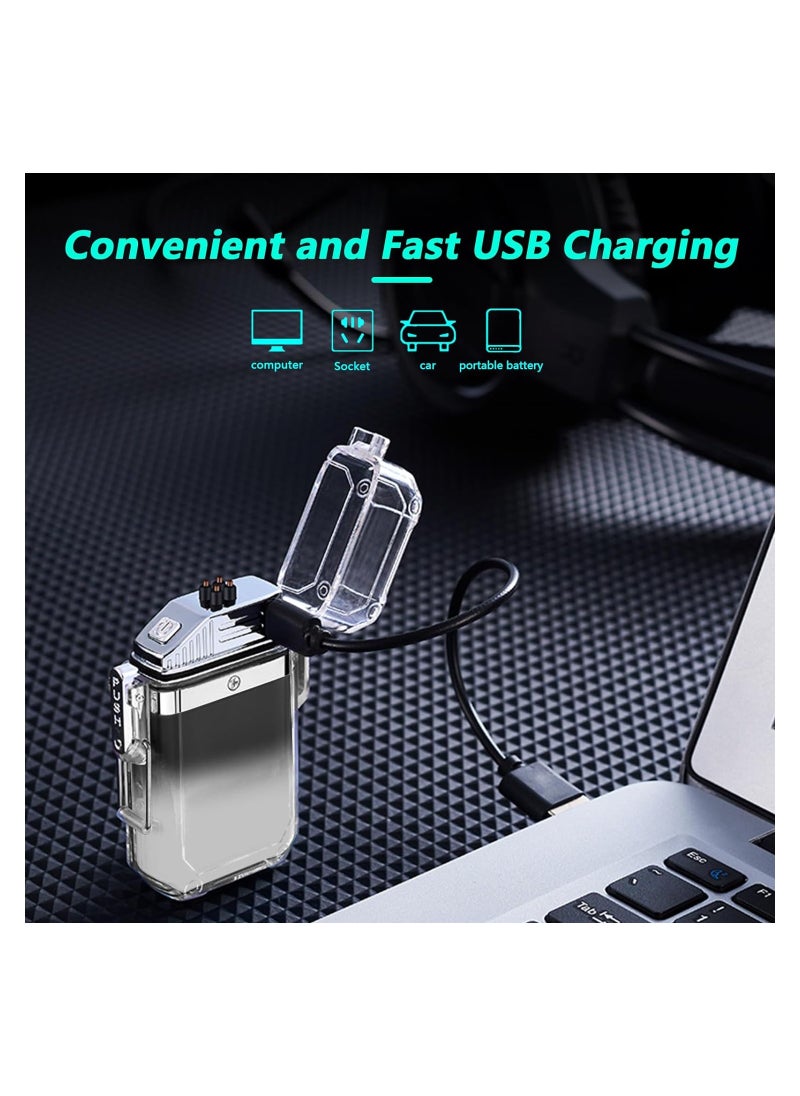 Arc Electric Lighter USB Rechargeable Lighter Waterproof Dial Outdoor Lighter Fashion Transparent Windproof Lighter Suitable for Candles Incense Fireworks