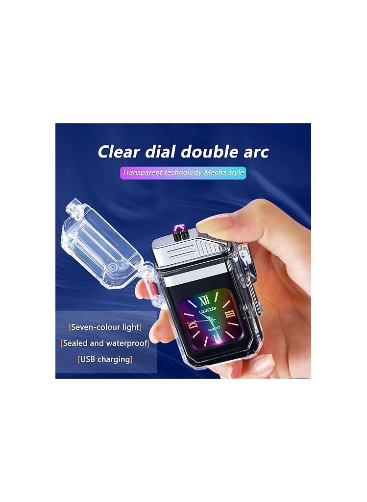 Arc Electric Lighter USB Rechargeable Lighter Waterproof Dial Outdoor Lighter Fashion Transparent Windproof Lighter Suitable for Candles Incense Fireworks