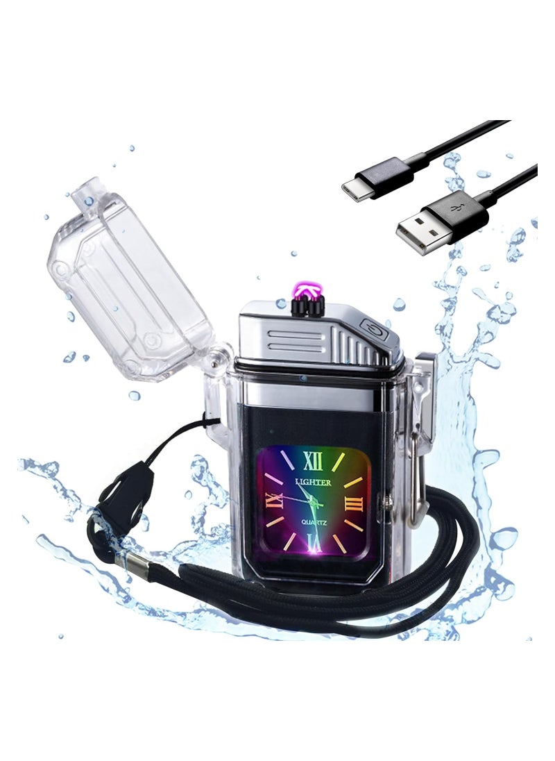 Arc Electric Lighter USB Rechargeable Lighter Waterproof Dial Outdoor Lighter Fashion Transparent Windproof Lighter Suitable for Candles Incense Fireworks