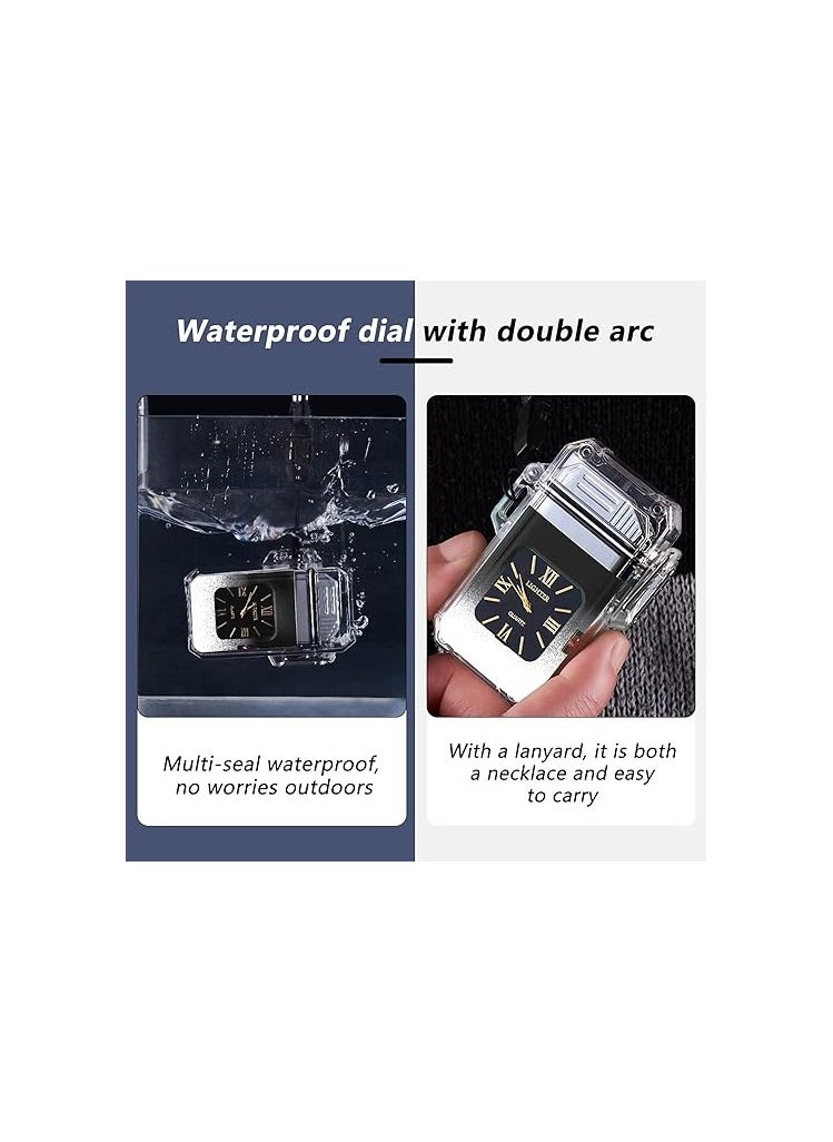 Arc Electric Lighter USB Rechargeable Lighter Waterproof Dial Outdoor Lighter Fashion Transparent Windproof Lighter Suitable for Candles Incense Fireworks