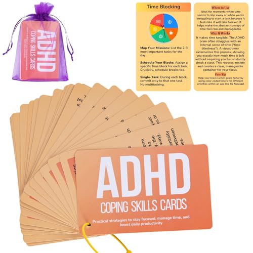 UHillMinerva 24 DoubleSided ADHD Therapy Tools Coping Skills Cards for Adults Teens Executive Function Anxiety Relief ADHD Organization Portable Flashcards with Digital App Suggestions - Image 1