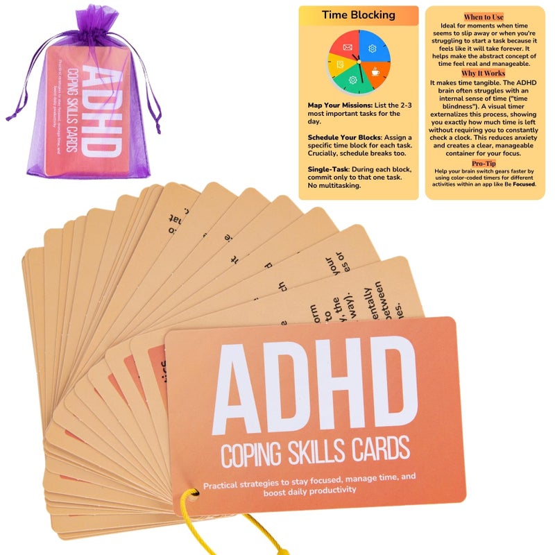 UHillMinerva 24 DoubleSided ADHD Therapy Tools Coping Skills Cards for Adults Teens Executive Function Anxiety Relief ADHD Organization Portable Flashcards with Digital App Suggestions - Image 3
