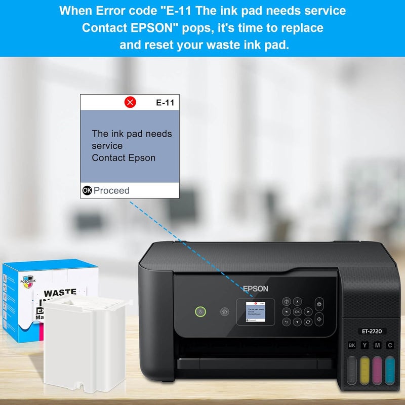 Poschink صندوق صيانة بديل لوسادة الحبر المستهلك مع إسفنجة إضافية ماصة لطابعات EPSON Ecotank ET-2720 ET-2803 ET-2800 ET-2711 ET-4700 وغيرها - Image 2