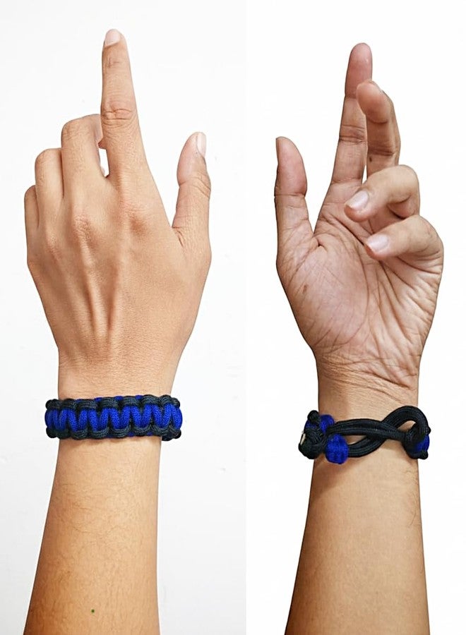 CrownLit Paracord Survival Bracelet, Black and Blue, Handwoven Outdoor Travel Accessory, Adjustable Wristband - Image 3