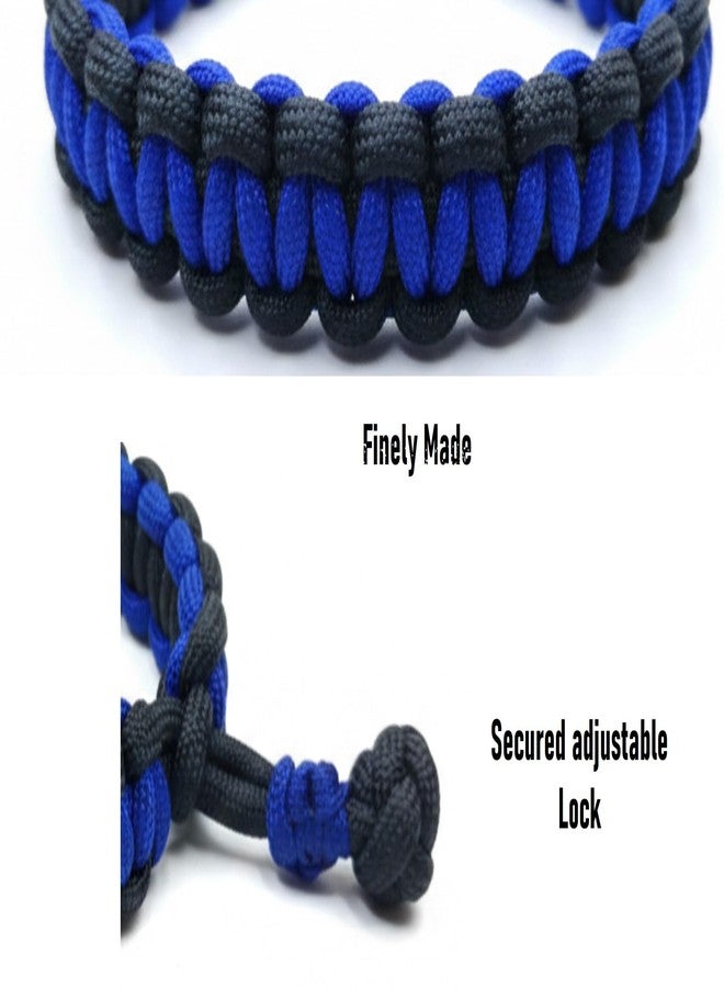 CrownLit Paracord Survival Bracelet, Black and Blue, Handwoven Outdoor Travel Accessory, Adjustable Wristband - Image 4