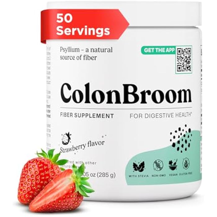 ColonBroom Psyllium Husk Powder (Strawberry, 50 Servings) - Colon Cleanse for Bloating Relief & Gut Health - Colon Broom Fiber Powder Drink - Vegan, Gluten Free, Non-GMO Fiber Powder Supplement - Image 1