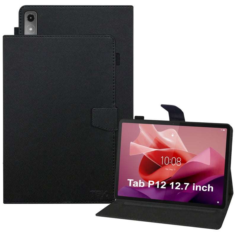 TGK Flip Case Cover for Lenovo Tab P12 12.7 inch Tablet TB370FU (2023 Released) Executive Leather Black - Image 1
