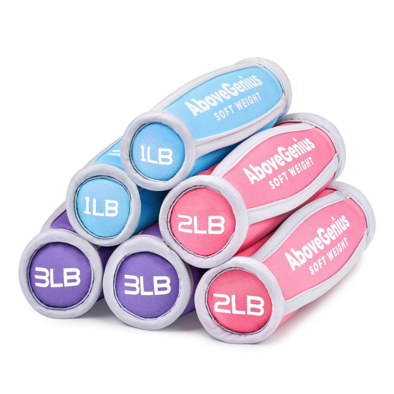 AboveGenius Hand Weights for Women Men, Soft Dumbbells Set of 6(1lb 2lb 3lb Each Pack) for Dumbbell Walking Weight Sets with Hand Strap, Pink Weights for Workout Running, Pilates, Yoga, Jogging and Physical Therapy, Gifts for Women (Blue Pink Purple) - Image 1