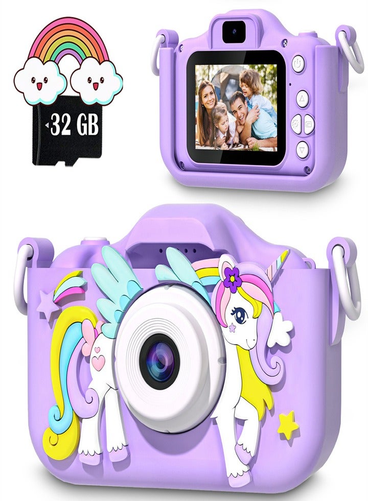 Unicorn Kids Camera for 6 7 8 9 10 11 12 Years Old Girls/Boys Birthday Holiday Gifts Children Selfie Digital Camera Toy with 32G TF Card  - Image 1