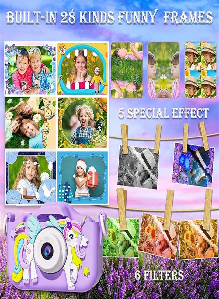 Unicorn Kids Camera for 6 7 8 9 10 11 12 Years Old Girls/Boys Birthday Holiday Gifts Children Selfie Digital Camera Toy with 32G TF Card  - Image 5