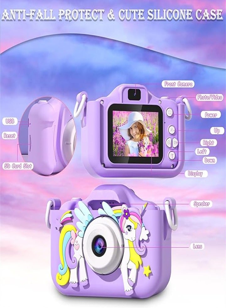 Unicorn Kids Camera for 6 7 8 9 10 11 12 Years Old Girls/Boys Birthday Holiday Gifts Children Selfie Digital Camera Toy with 32G TF Card  - Image 3