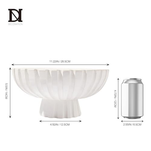 DN DECONATION White Wooden Decorative Bowl with Stand, 11.22" Wood Fruit Candy Key Holder Bowl for Centerpiece Home Room Decor Farmhouse Shelf Coffee Table Entryway - Image 3