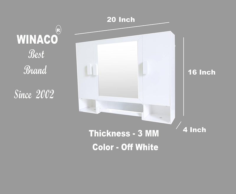 WINACO Diplomat White Acrylic 20 inch x 4 inch x 16 inch BathroomWash BasinWall MirrorCosmetic Storage Cabinet with Mirror - Image 2