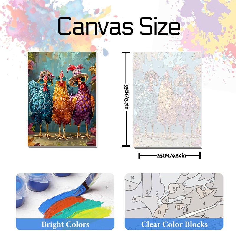 Hestarcul Framed Paint by Numbers Kit for Adults,Painting by Numbers Kits with Framed on Canva for Beginner,DIY Watercolor Oil Painting Frame for Birthday Gift Decor for Home Wall. (chicken1) - Image 2