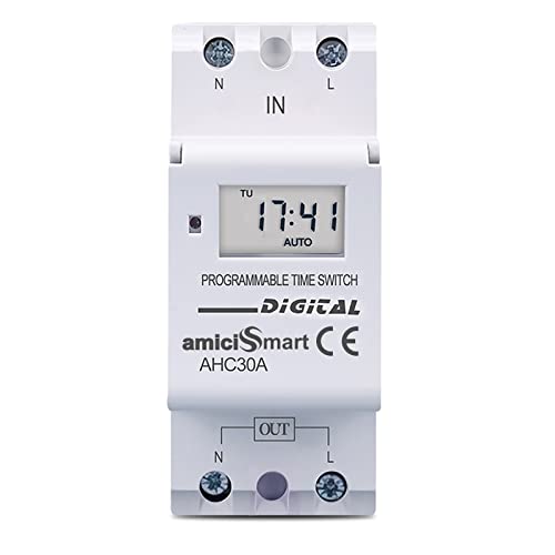 amiciSmart 4-in-1 Digital Timer Switch Relay | 7-Day Programmable, Countdown, Pulse & Cycle Timer | DIN Rail Mount, (30A,220VAC) - Image 1