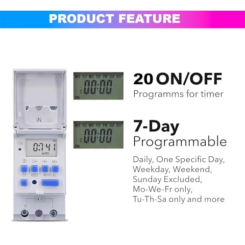 amiciSmart 4-in-1 Digital Timer Switch Relay | 7-Day Programmable, Countdown, Pulse & Cycle Timer | DIN Rail Mount, (30A,220VAC) - Image 3