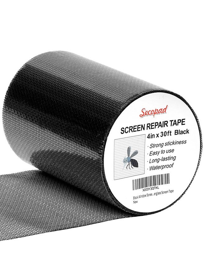 Secopad Black Window Screen Repair Kit, 4 in X 30 FT (360IN) Screen Repair Tape for Windows or Doors, Strong Adhesive Fiberglass Mesh Patch Tape - Image 1