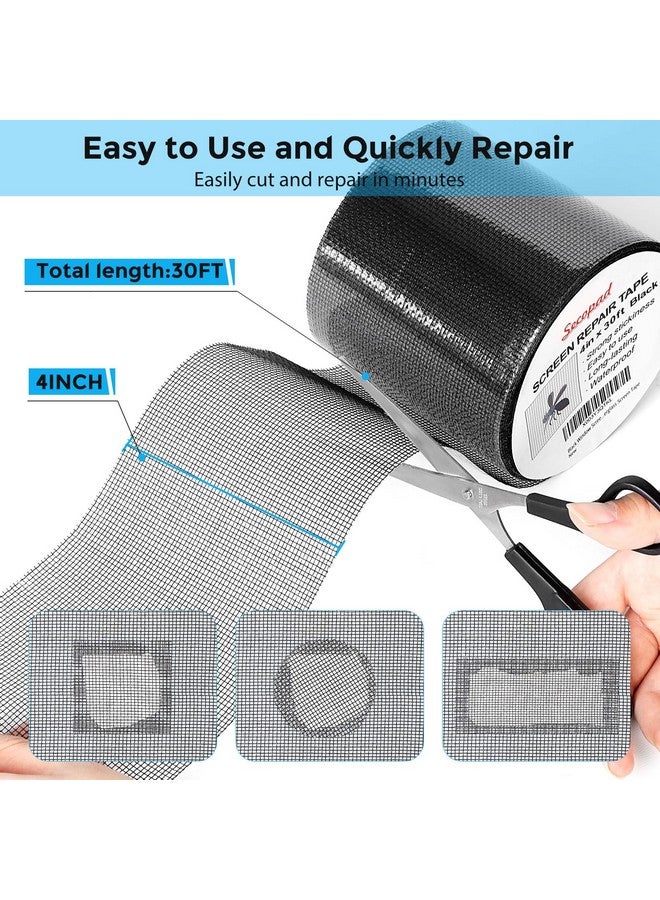 Secopad Black Window Screen Repair Kit, 4 in X 30 FT (360IN) Screen Repair Tape for Windows or Doors, Strong Adhesive Fiberglass Mesh Patch Tape - Image 2
