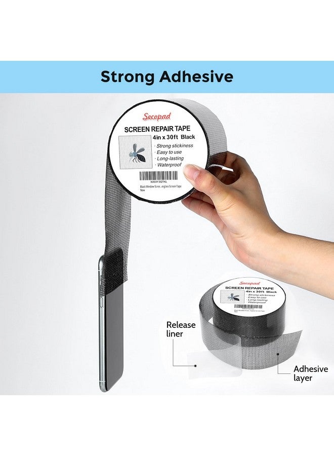 Secopad Black Window Screen Repair Kit, 4 in X 30 FT (360IN) Screen Repair Tape for Windows or Doors, Strong Adhesive Fiberglass Mesh Patch Tape - Image 4