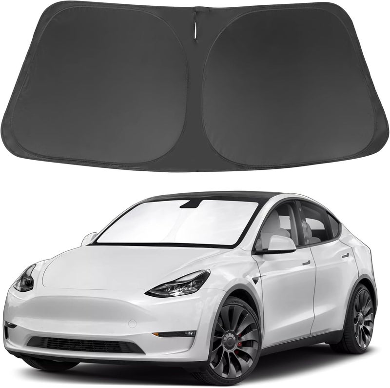 LHFLIVE Windshield Sun Shade Custom Fit for 2016-2024 Tesla Model Y Model 3 Accessories Foldable Front Window Sunshade Shield Blocker Keeps Car Cool - Image 1
