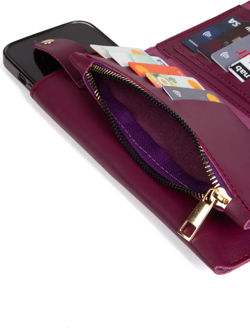 Avca Women's Leather Phone Cash Wallet with Lockable Compartment and Wrist Strap