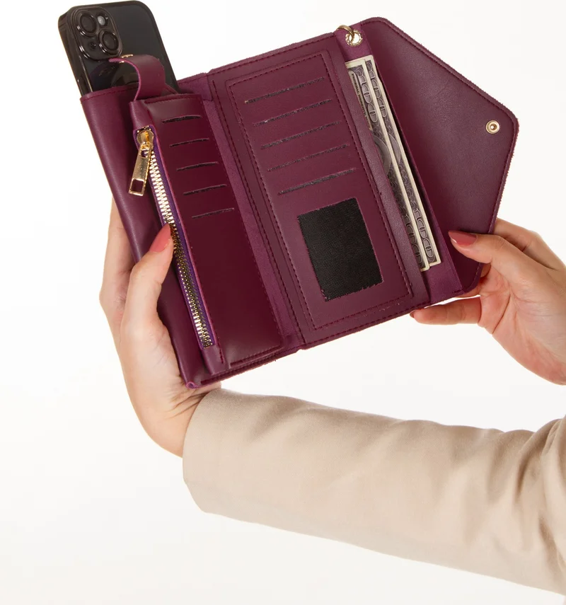 Avca Women's Leather Phone Cash Wallet with Lockable Compartment and Wrist Strap