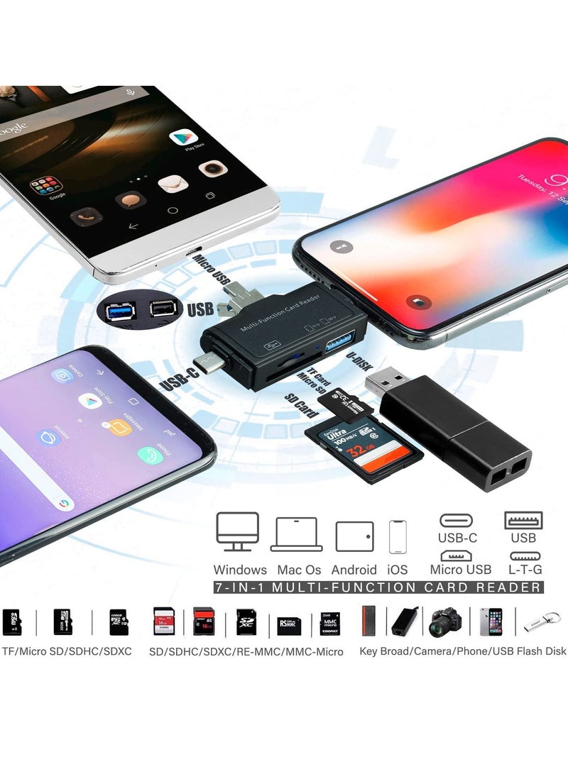 SYOSI SD Card Reader for Android, Micro SD Card to USB Adapter, USB C SD Card Reader for Camera Memory Card Reader, Wansurs SD Card Reader for PC Phone Pads (7 in 1, Black) - Image 2