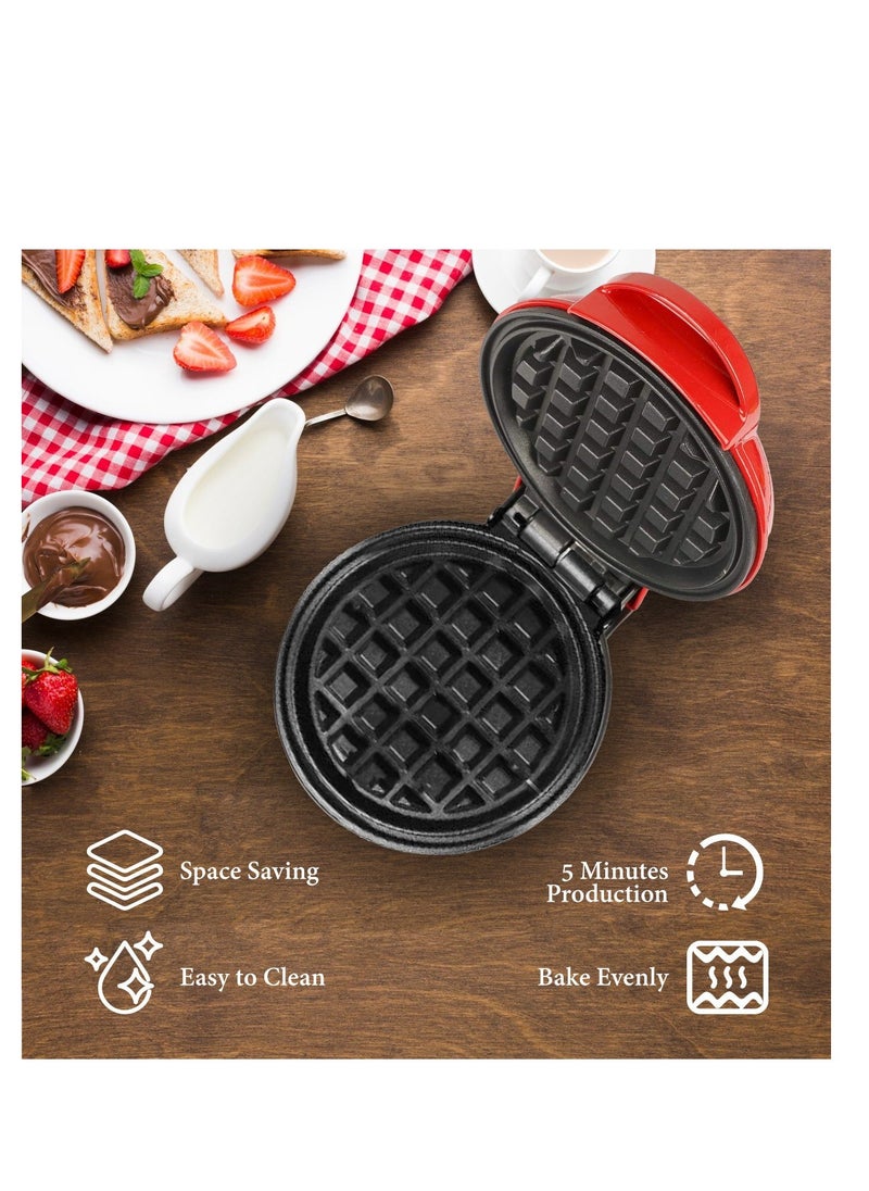 Jinou - 4" Mini Waffle Maker - Made With Premium Quality Plastic & Non-Stick Coating - Small Pancake Maker For Brownies, Cookies, Quesadillas, Calzones, Hash Browns, Grilled Cheeses, and Other Foods - Image 1