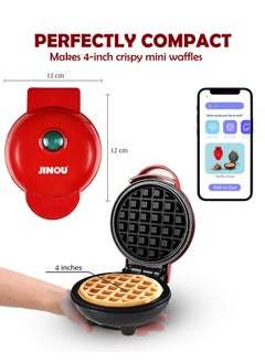Jinou 4" Mini Waffle Maker - Made With Premium Quality Plastic & Non-Stick Coating - Small Pancake Maker For Brownies, Cookies, Quesadillas, Calzones, Hash Browns, Grilled Cheeses, and Other Foods  - Image 2