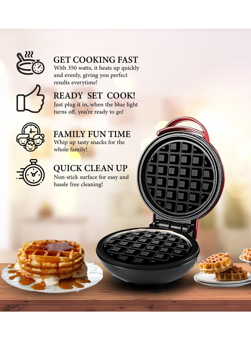 Jinou - 4" Mini Waffle Maker - Made With Premium Quality Plastic & Non-Stick Coating - Small Pancake Maker For Brownies, Cookies, Quesadillas, Calzones, Hash Browns, Grilled Cheeses, and Other Foods - Image 1