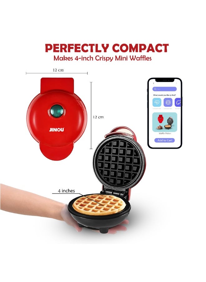 Jinou 4" Mini Waffle Maker - Made With Premium Quality Plastic & Non-Stick Coating - Small Pancake Maker For Brownies, Cookies, Quesadillas, Calzones, Hash Browns, Grilled Cheeses, and Other Foods  - Image 2