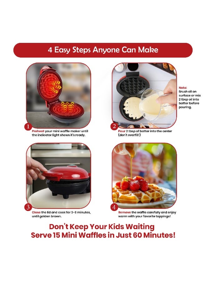 Jinou 4" Mini Waffle Maker - Made With Premium Quality Plastic & Non-Stick Coating - Small Pancake Maker For Brownies, Cookies, Quesadillas, Calzones, Hash Browns, Grilled Cheeses, and Other Foods  - Image 5