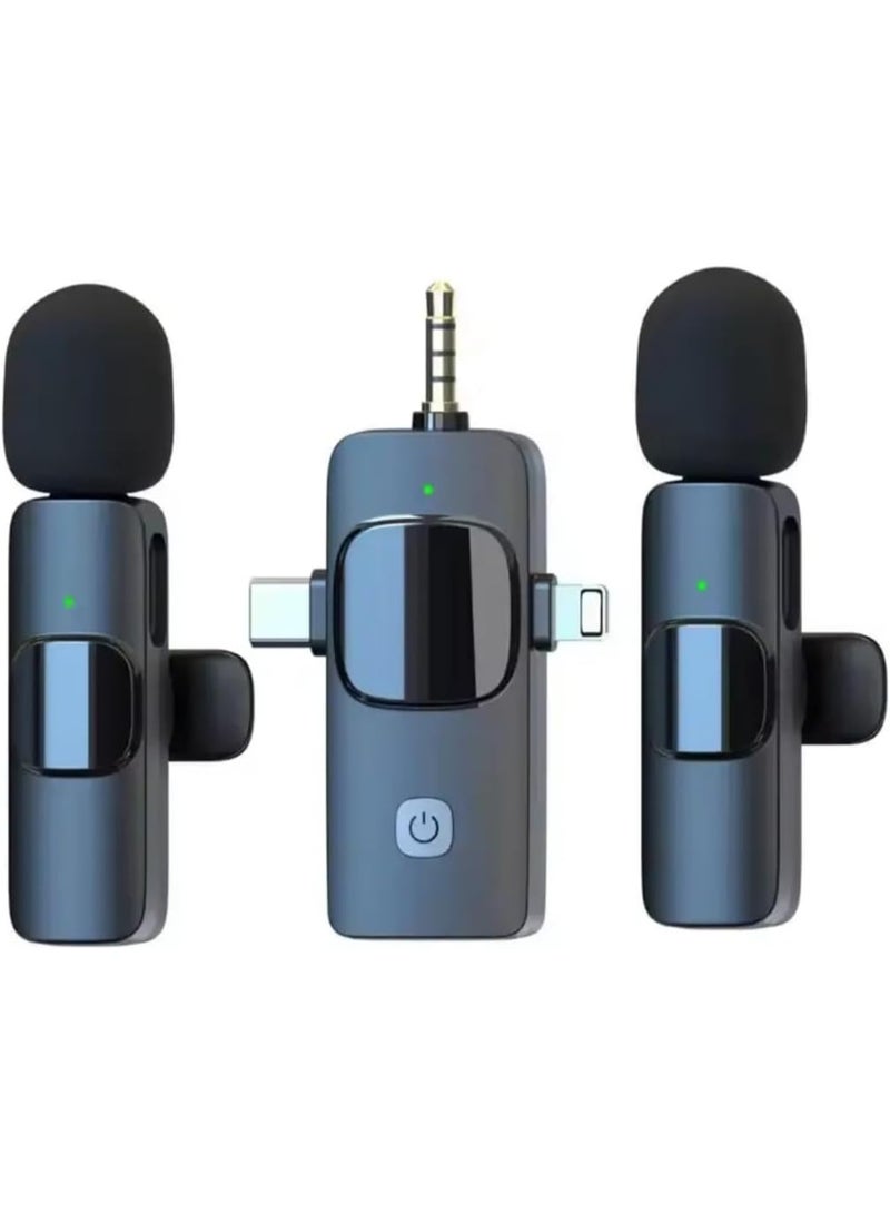 3-in-1 Wireless Lavalier Microphone – Clip-on Mic for Smartphones & Tablets – Ideal for Vlogging, Podcast & Recording – Black - Image 1