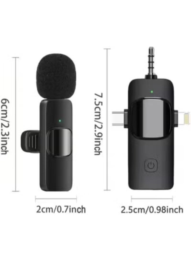 3-in-1 Wireless Lavalier Microphone – Clip-on Mic for Smartphones & Tablets – Ideal for Vlogging, Podcast & Recording – Black - Image 2