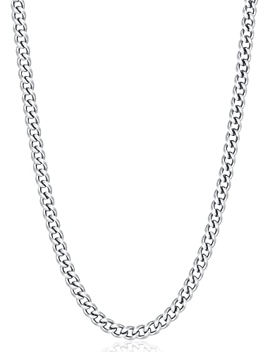 Fiusem 5mm Silver Colored Chains for Men, Silver Plated Cuban Link Chain Necklace for Men and Women, Stainless Steel Cuban Necklaces 20 Inch - Image 1