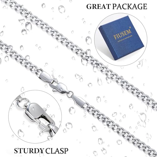 Fiusem 5mm Silver Colored Chains for Men, Silver Plated Cuban Link Chain Necklace for Men and Women, Stainless Steel Cuban Necklaces 20 Inch - Image 4