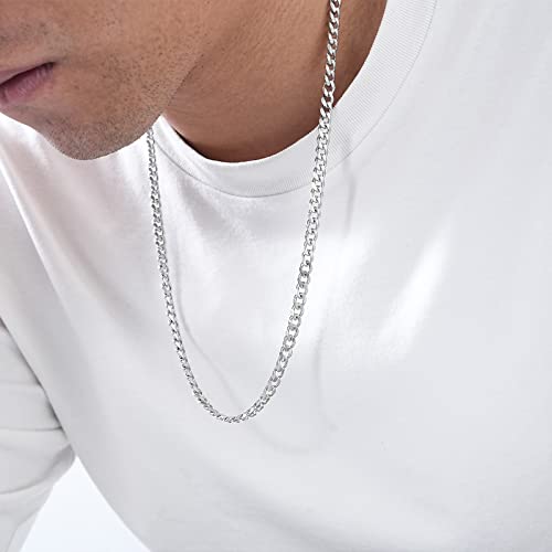 Fiusem 5mm Silver Colored Chains for Men, Silver Plated Cuban Link Chain Necklace for Men and Women, Stainless Steel Cuban Necklaces 20 Inch - Image 3