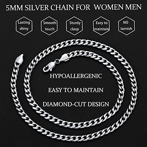 Fiusem 5mm Silver Colored Chains for Men, Silver Plated Cuban Link Chain Necklace for Men and Women, Stainless Steel Cuban Necklaces 20 Inch - Image 5
