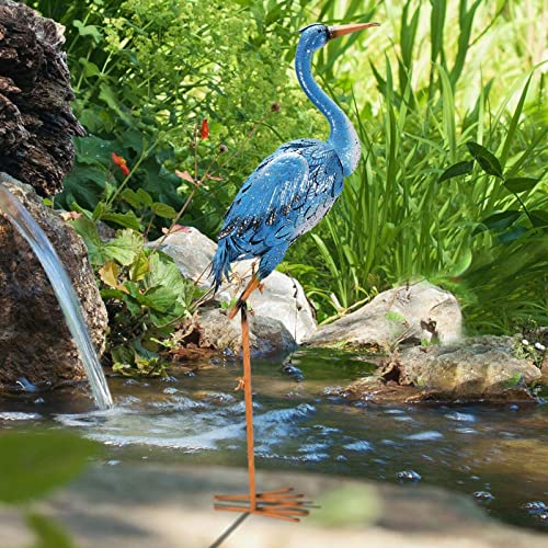 Nacome Large Standing Blue Metal Crane Garden Statue: Indoor Outdoor Heron Animal Sculpture for Patio Backyard Porch Yard Bird Art Lawn Decor - 36.6inch Gifts for Grandma Mom - Image 2