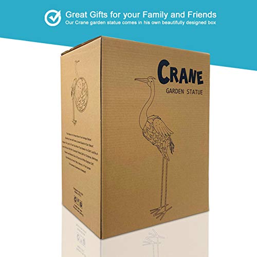 Nacome Large Standing Blue Metal Crane Garden Statue: Indoor Outdoor Heron Animal Sculpture for Patio Backyard Porch Yard Bird Art Lawn Decor - 36.6inch Gifts for Grandma Mom - Image 3