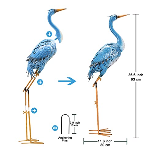 Nacome Large Standing Blue Metal Crane Garden Statue: Indoor Outdoor Heron Animal Sculpture for Patio Backyard Porch Yard Bird Art Lawn Decor - 36.6inch Gifts for Grandma Mom - Image 4