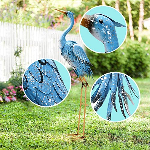 Nacome Large Standing Blue Metal Crane Garden Statue: Indoor Outdoor Heron Animal Sculpture for Patio Backyard Porch Yard Bird Art Lawn Decor - 36.6inch Gifts for Grandma Mom - Image 5