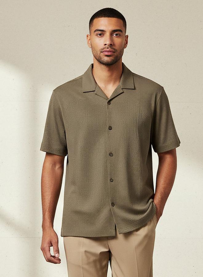 Emperor Men Regular Fit Camp Collar Waffle Textured Short Sleeves Shirt - Image 1