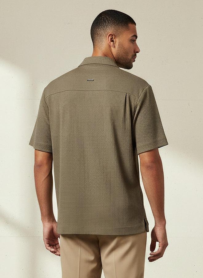 Emperor Men Regular Fit Camp Collar Waffle Textured Short Sleeves Shirt - Image 3