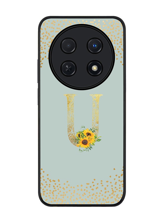 Stylizedd Rugged Black edge case for Huawei nova 12i 4G, Slim fit Soft Cover - Custom Monogram Initial Letter Floral Pattern Alphabet - U (Light Grey)  - Image 1