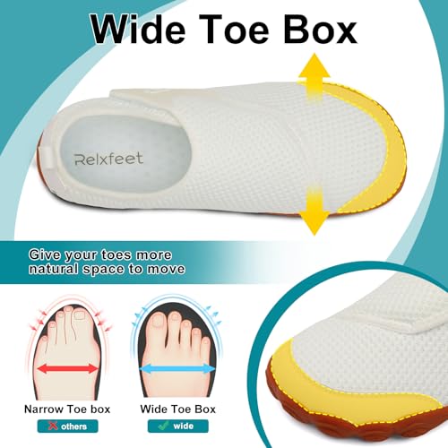relxfeet Diabetic Shoes for Women Men Adjustable Wide Barefoot Shoes Zero Drop Slip On Walking Shoes for Edema Swollen Feet White 37 - Image 3