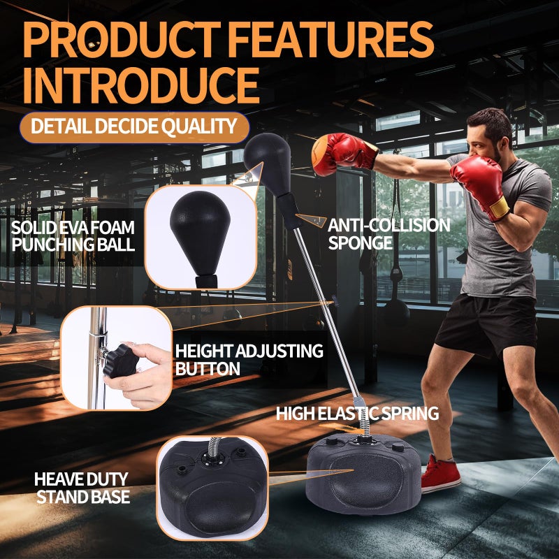 Stiatu Punching Bag with Stand-Fast Bounceback to Increase Speed, Reflexes, and Stamina â€“ Height Adjustable for Training, Boxing Equipment, Stress Relief & Fitness - Image 3