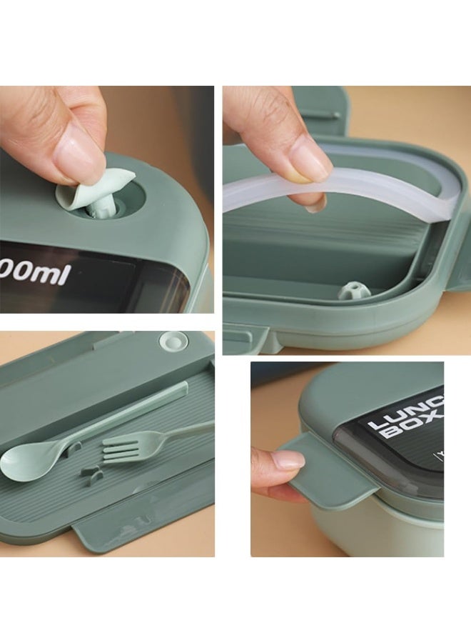 هابي هوم صندوق غداء بينتو مستورد فاخر، معزول ومقاوم للتسرب، مكون من حجرتين، آمن للاستخدام في الميكروويف، مع شوكة وملعقة- (1100 مل -أخضر) - Image 5
