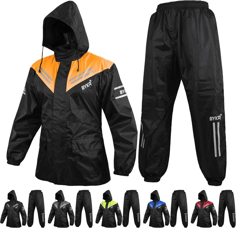 BYKR Waterproof Outdoors Motorcycle Rain Suits for Men & Women Cycling 2-Piece Breathable & Windproof Wet Weather Protection - Image 1